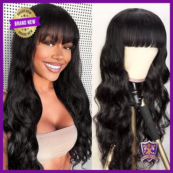 20 Inch Body Wave Human Hair Wig with Bangs Glueless Machine Made main image 4